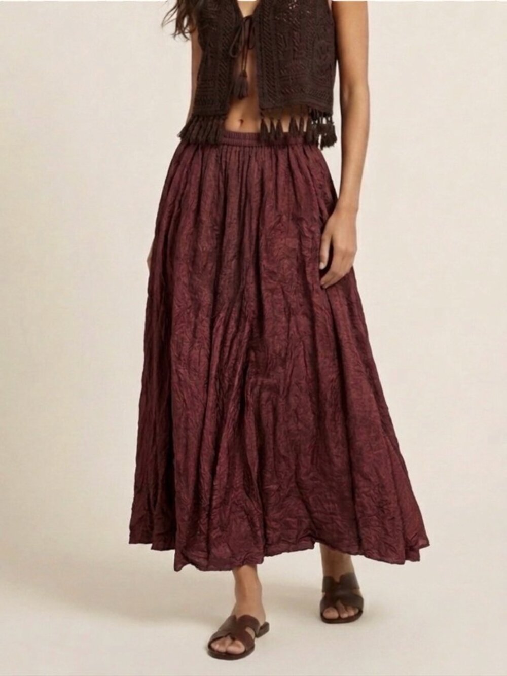 Vintage 90s John Paul Richard 100% Silk Maxi Skirt S Brown Whimsigoth Y2K